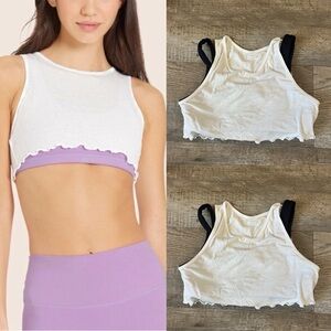 Set Active Petunia Ruffle Crop Top in White and Black